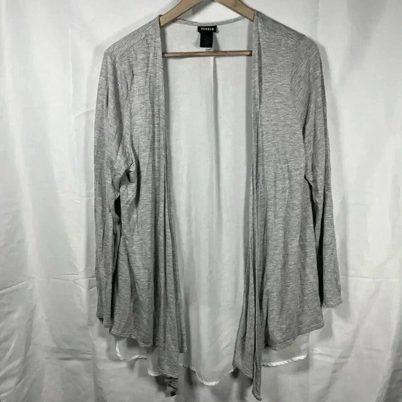 Torrid lightweight open front cardigan gray white size 1 long sleeve casual - Picture 1 of 8